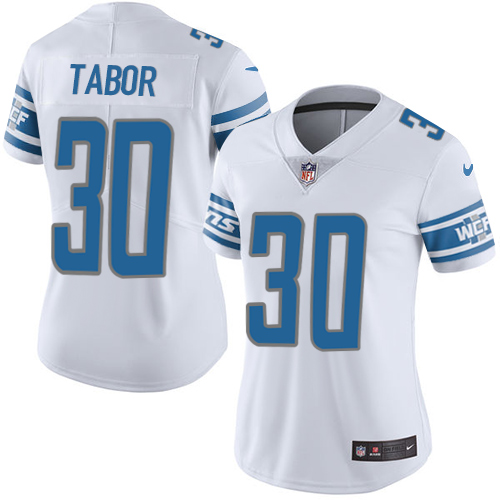 Nike Lions #30 Teez Tabor White Women's Stitched NFL Vapor Untouchable Limited Jersey - Click Image to Close